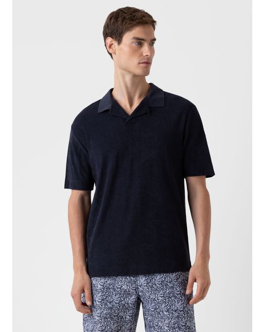 Sunspel Towelling Polo Shirt in Navy