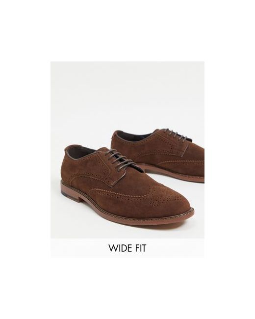 Asos Design Wide Fit brogue shoes in faux suede