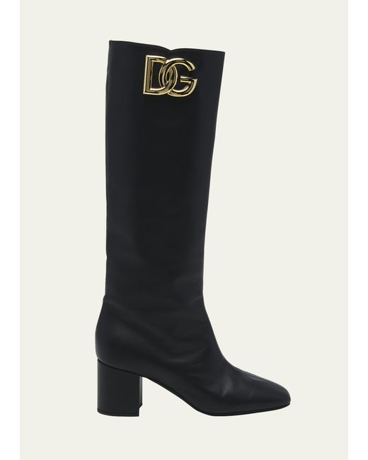 Dolce & Gabbana DG Medallion Leather Knee Boots