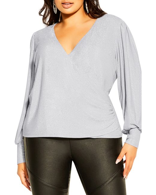 City Chic Glowing Shimmer Faux Wrap Top in at