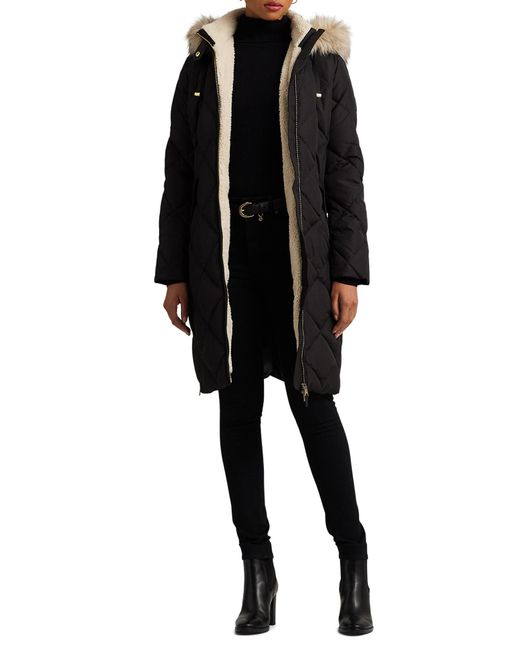 Lauren Ralph Lauren Down Feather Fill Coat with Faux Fur Trim Detachable Hood