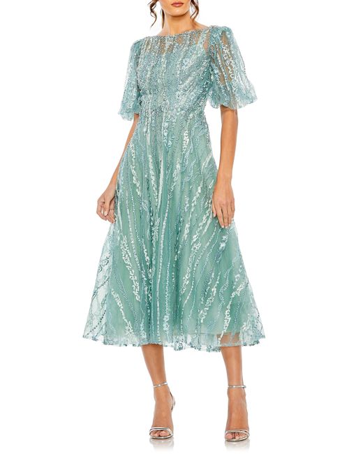 Mac Duggal Embellished Puff Sleeve Midi Cocktail Dress in at 4