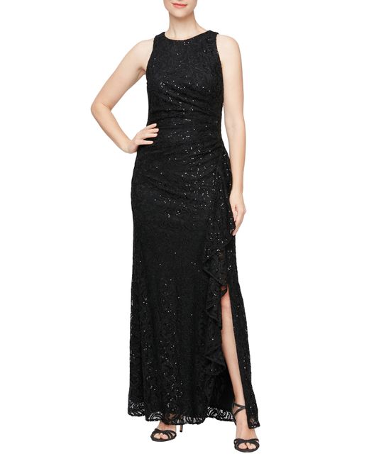 Alex Evenings Ruffle Sequin Lace Formal Gown