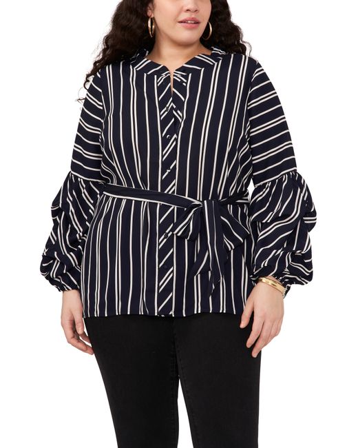 Vince Camuto Stripe Balloon Sleeve Button-Up Blouse