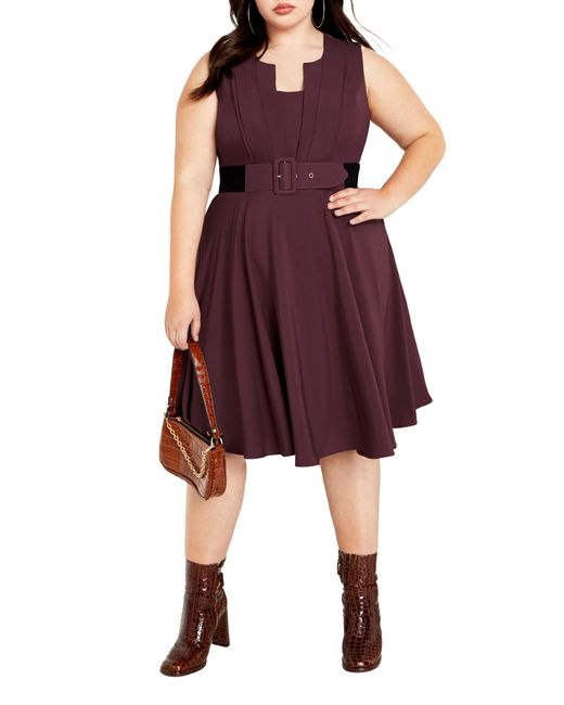 City Chic Veronica Belted Sleeveless A-Line Dress in at