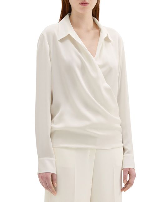 Theory Moder Wrap Silk Shirt in at Petite