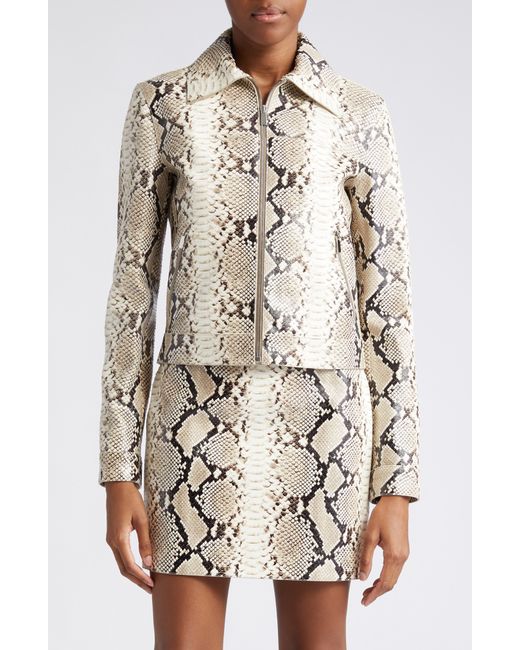 Michael Kors Collection Python Embossed Leather Jacket in at 0