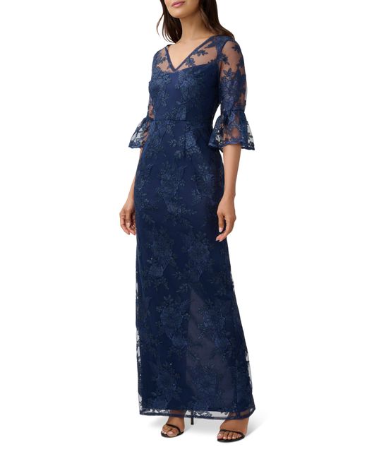 Adrianna Papell Sequin Floral Embroidered Gown in at