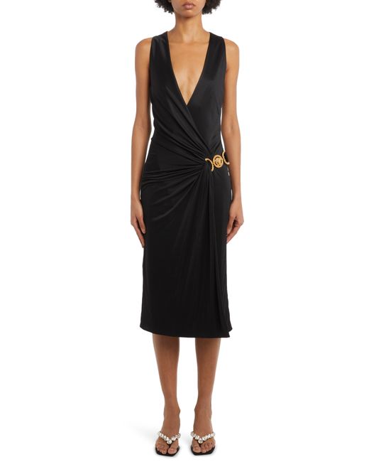 Versace Plunge Neck Drape Cocktail Dress in at