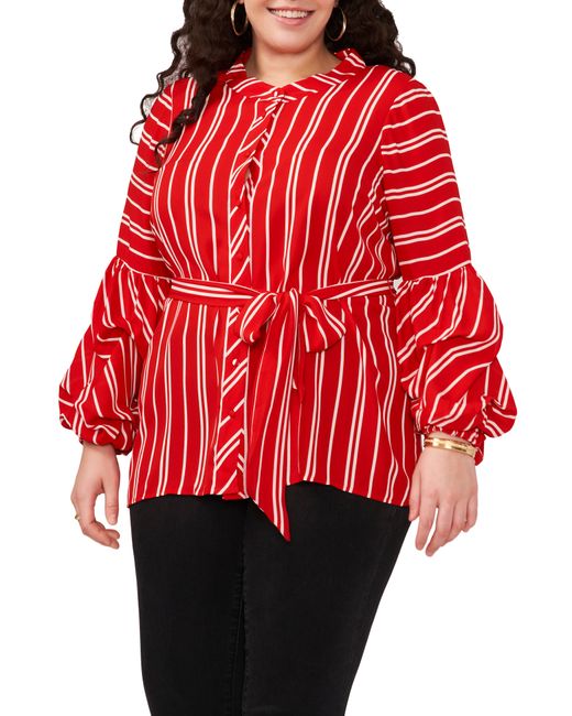 Vince Camuto Stripe Balloon Sleeve Button-Up Blouse