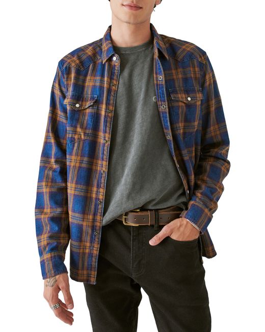 Lucky Brand Plaid Western Cotton Twill Snap-Up Shirt