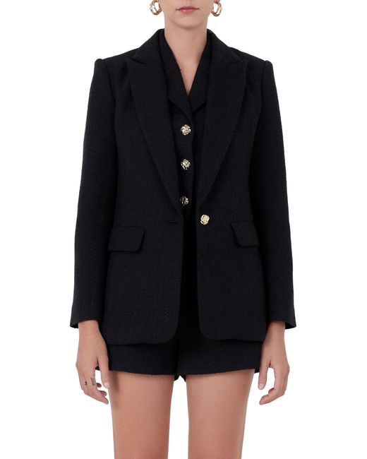 Endless Rose Peaked Lapel Tweed Blazer in at X-Small