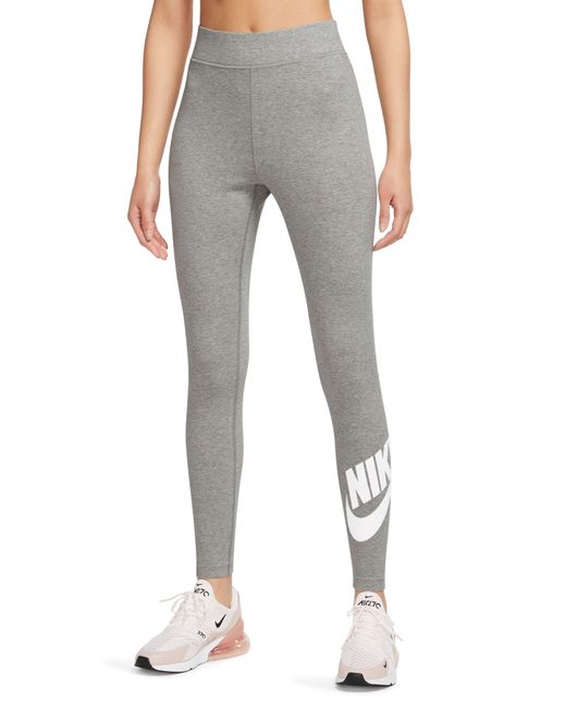Nike Sportswear Classics High Waist Graphic Leggings in Dark Grey Heather/White at