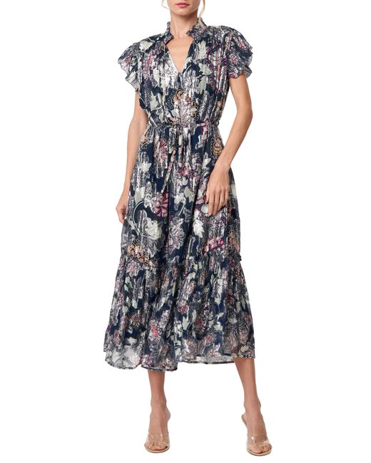 Ciebon Hilma Metallic Floral Print Maxi Dress
