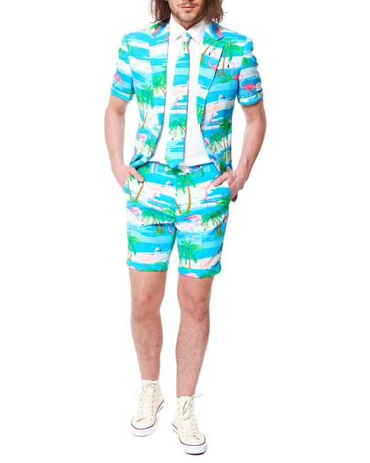 OppoSuits Flaminguy Summer Trim Fit Two-Piece Short Suit with Tie in at 36