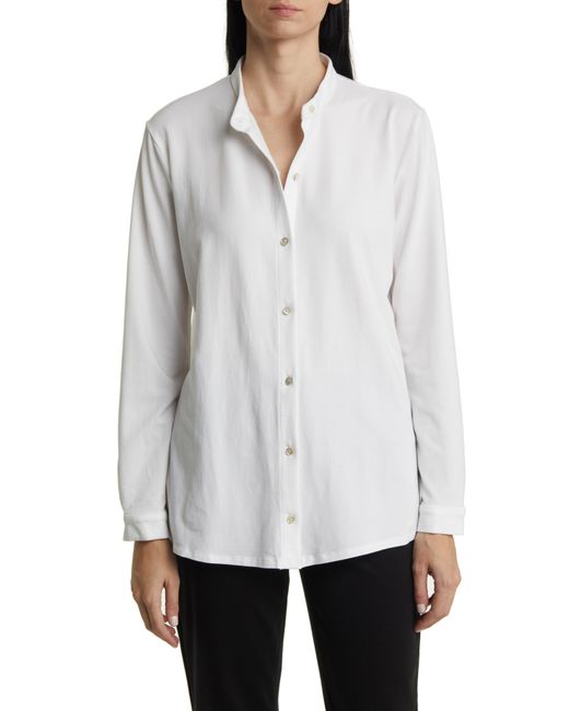 Eileen Fisher Band Collar Jersey Button-Up Shirt
