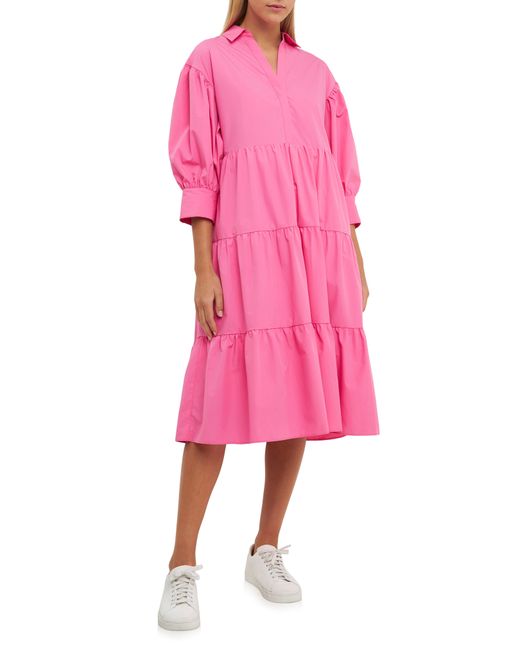 English Factory Puff Sleeve A-Line Shirtdress in at X-Small