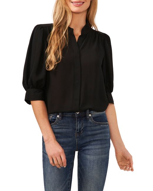 Cece Puff Sleeve Crepe Button-Up Shirt