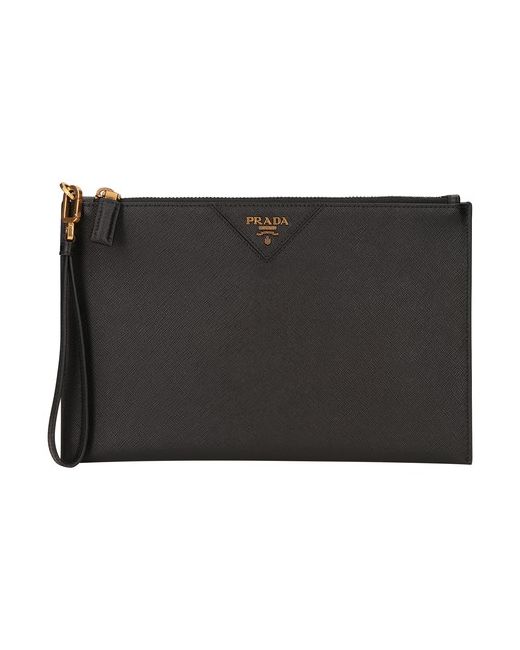 Prada Saffiano leather Gold Triangle clutch bag