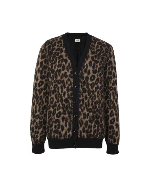 Celine Long Cardigan In Jacquard Mohair With Leopard Pattern