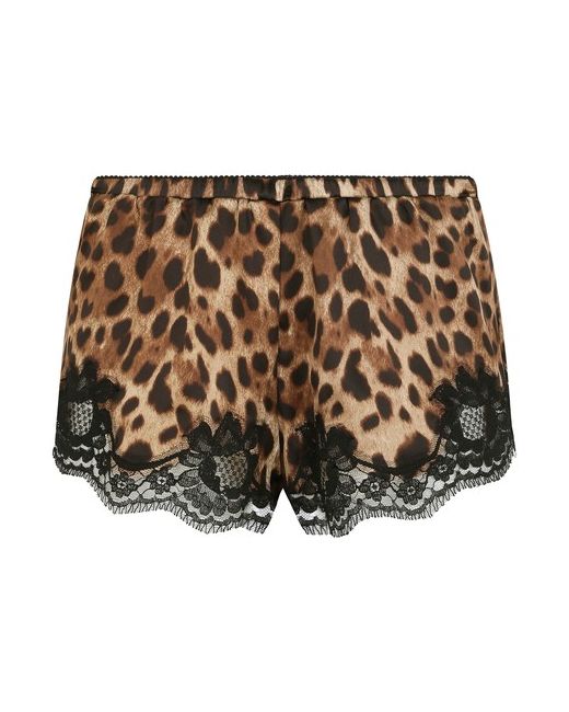 Dolce & Gabbana Leopard-print satin lingerie shorts with lace detailing