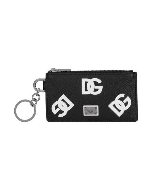 Dolce & Gabbana Calfskin card holder with all-over DG print and ring