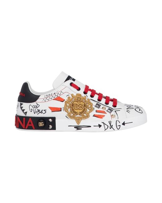 Dolce & Gabbana Calfskin Portofino sneakers with embroidery and studs
