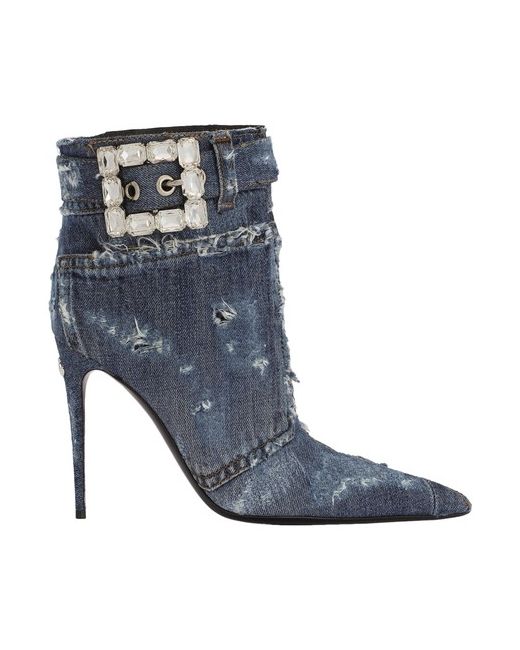 Dolce & Gabbana Patchwork denim ankle boots with rhinestone buckle