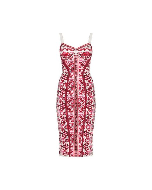 Dolce & Gabbana Bustier Dress in Majolica Print Charmuse