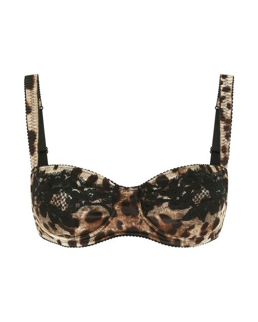 Dolce & Gabbana Leopard-print satin balconette bra with lace detailing
