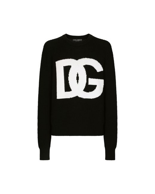 Dolce & Gabbana Round-neck wool sweater with DG logo inlay