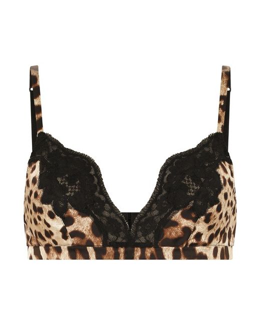 Dolce & Gabbana Leopard-print soft-cup satin bra with lace detailing