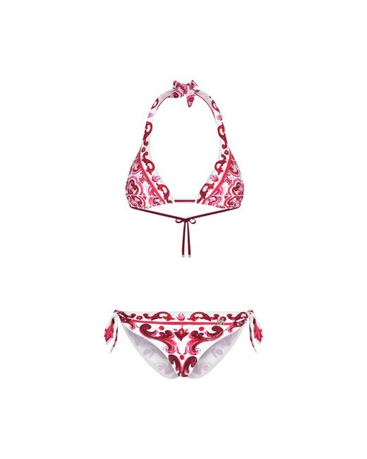 Dolce & Gabbana Padded Triangle Bikini with Majolica Print