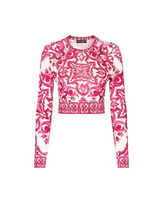 Dolce & Gabbana Cropped Silk Maiolica Print Top