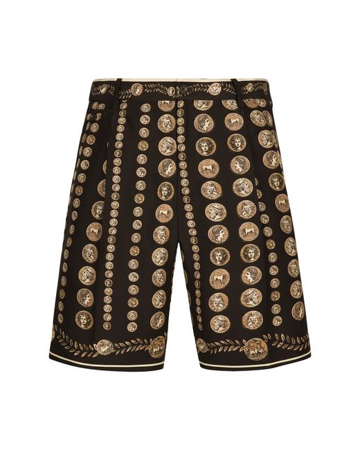 Dolce & Gabbana Silk Bermuda Shorts with Coin Print