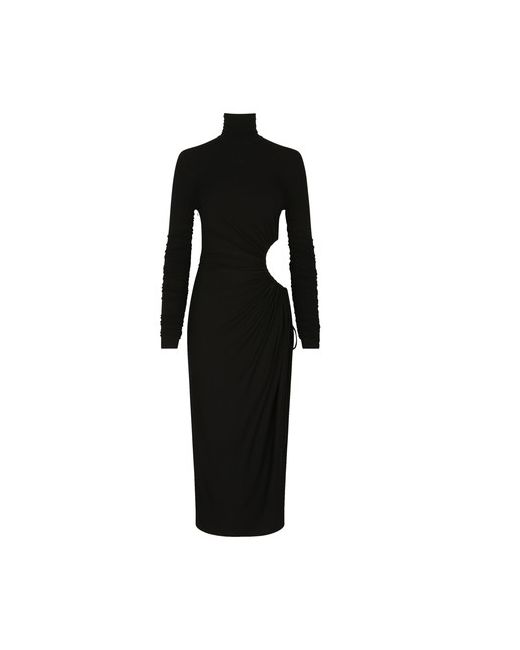 Dolce & Gabbana High Collar Jersey Longuette Dress with Cutouts
