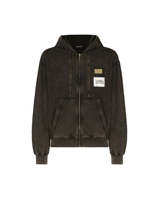 Dolce & Gabbana Washed Jersey Hoodie with Logo Zip