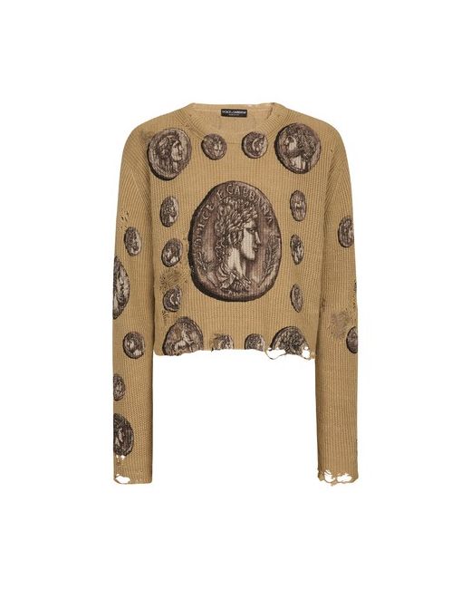 Dolce & Gabbana Linen Crewneck Sweater with Print