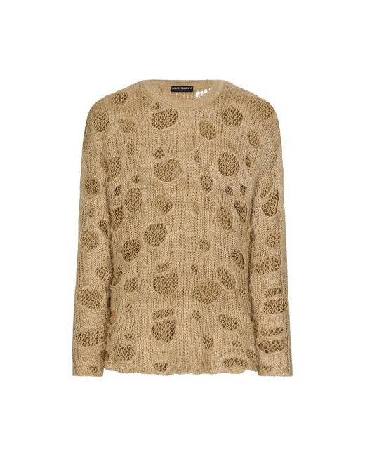 Dolce & Gabbana Linen and Silk Crewneck Sweater with Distressed Details