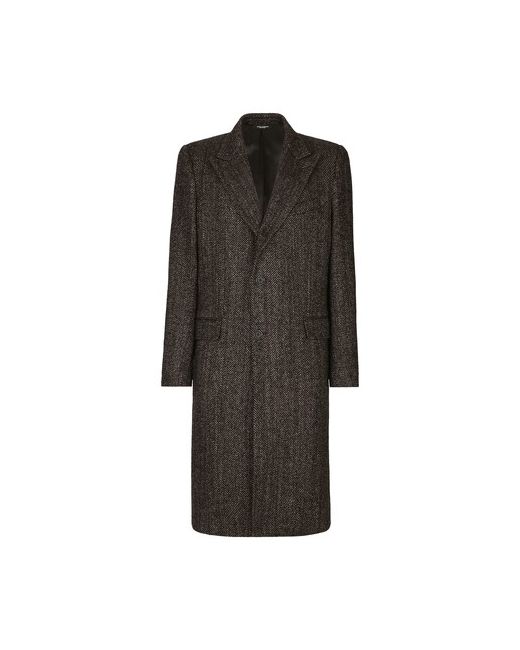 Dolce & Gabbana Single-Breasted Coat in Herringbone Alpaca Wool