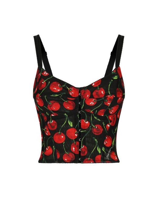 Dolce & Gabbana Cherry-print elasticated corset top