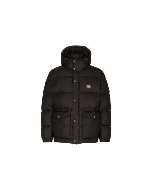 Dolce & Gabbana Nylon down jacket with hood and branded tag