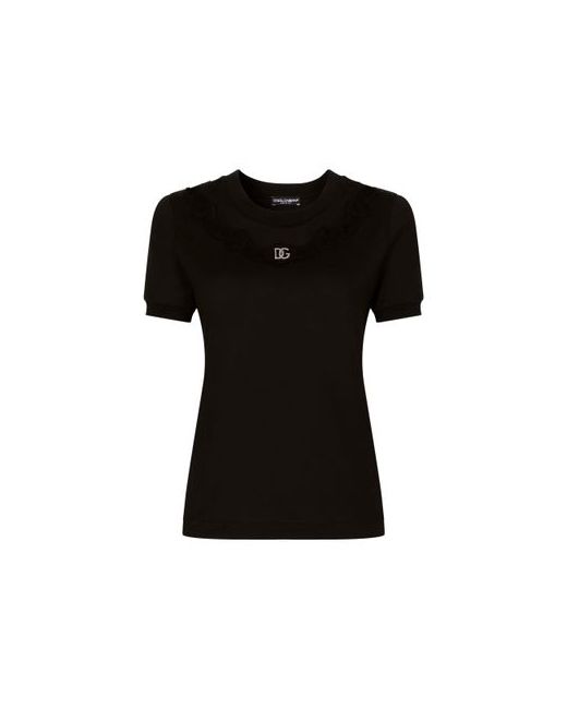 Dolce & Gabbana Jersey T-shirt with DG logo and lace inserts