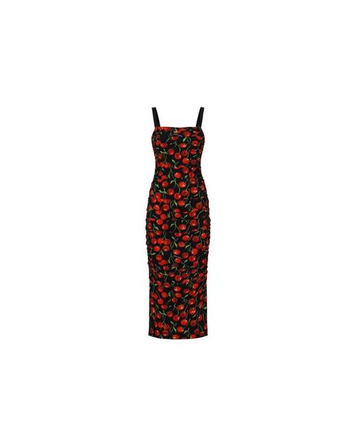 Dolce & Gabbana Draped Cherry Printed Jersey Midi Dress