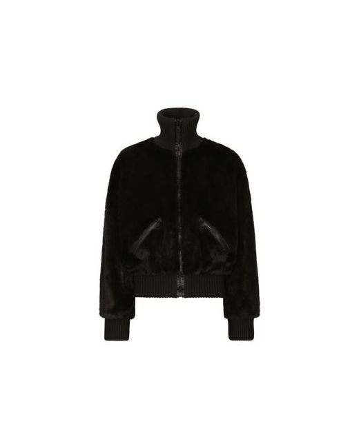 Dolce & Gabbana Faux Fur Jacket With Logo Plaque