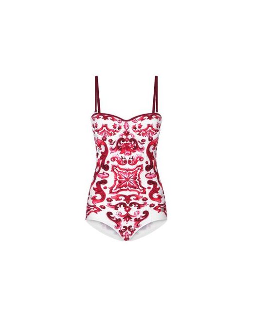 Dolce & Gabbana Balconette One-Piece Swimsuit with Majolica Print