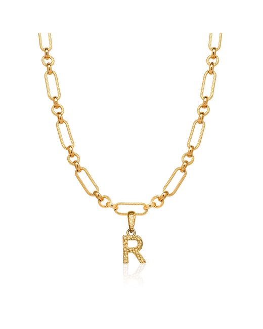 Abbott Lyon Hammered Initial Figaro Chain Necklace Gold
