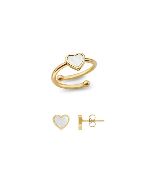 Abbott Lyon Mini Pearl Heart Ring Earrings Bundle Gold