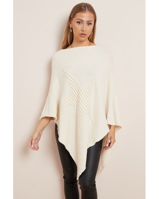Aftershock London Ivory Soft Knit Poncho with Star Detail