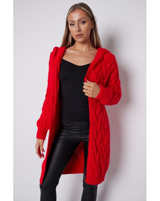 Aftershock London Hooded Cable Knit Longline Cardigan